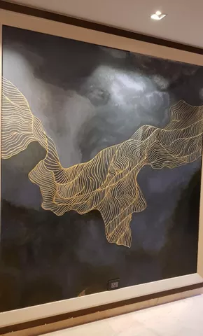 ABSTRACT MURAL WITH GOLDEN FLOWING LINES 1 ABSTRACT MURAL WITH GOLDEN FLOWING LINES 1