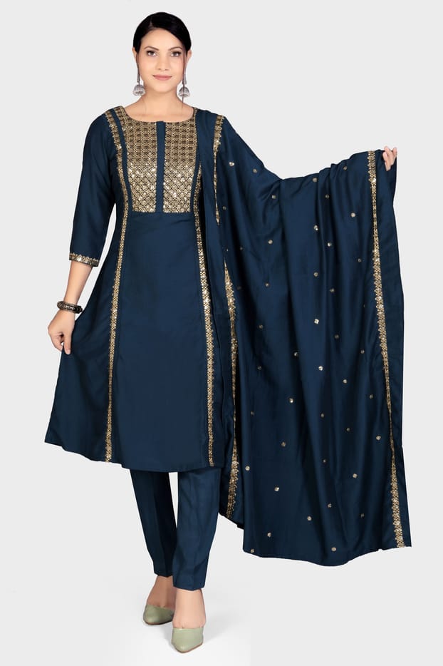 Ruby Navi Blue Cotton Suit Set
