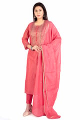 Zafiya Pink Chanderi Cotton Suit Set