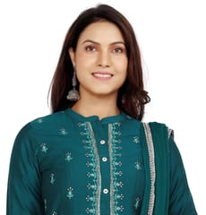 Usmina Green Poly Silk Embroidery Straight Suit Sets