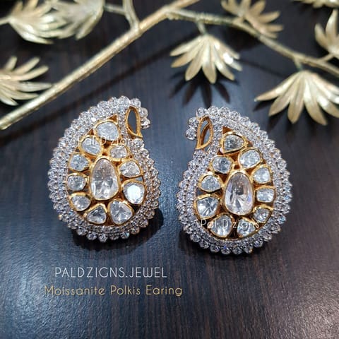 Paisley Moissanite Polki Studs Paisley Moissanite Polki Studs