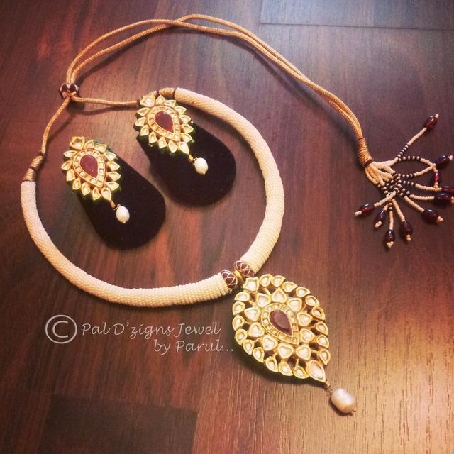Paan ruby leaf necklace set