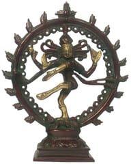 Brass Idol Nataraja, Shiva in Cosmic Dance: Antique Design Red Gold Statue (12162)