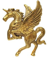 Metal Statue Flying Horse Pegasus : Gold Finish Wall Hanging for Doors, Entrance, Temple, Walls (12182)