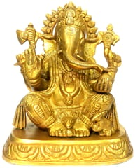 Brass Idol Ganesha: Ganapathi Vinayak Heavy Metal Statue (10016A)