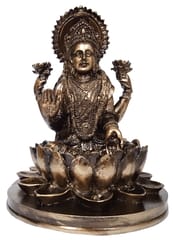 Resin Idol Lakshmi, Goddess of Wealth Fortune: Collectible Bronze Finish Statue Laxmi Mahalakshmi, 6 inches (12249)