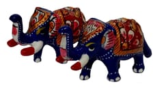 Enamelled Metal Miniature Elephant Pair: Colorful Meenakari Art, Set of 2 Figurines (12290)