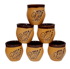 Ceramic Kulhar Cups: Indian Souvenir Memorabilia Set Of 6 Small Mugs, 150ml (12369A)