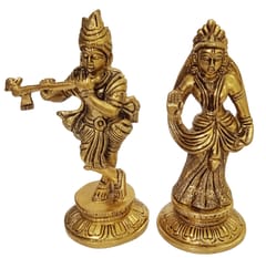 Brass Idol Set Radha Krishna: Collectible Statue For Home Temple (12407)