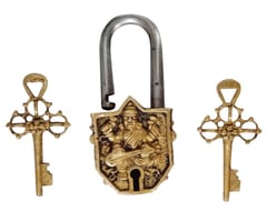 Brass Antique Padlock Lock: Saraswathi, Small (12420)