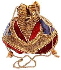 Silk Potli Bag (Clutch, Drawstring Purse) For Women With Intricate Gold Thread & Sequin Embroidery Work (Multicolor,11266A)