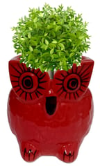 Ceramic Cute Owl Planter: Indoor Outdoor Flower Pot Table Decor, Red (12544A)
