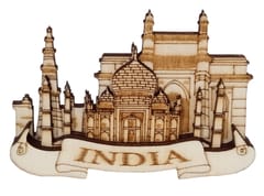Wooden Fridge Magnet: Glorious Indian Heritage Taj Mahal,  Gateway Of India, & Qutub Minar (11667B)