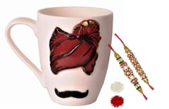 Rakhi Hamper: Designer Ceramic Mug with Turban & Mooch Moustache, 2 Designer Rakhi & Roli Chawal Tika (rakhi89d)