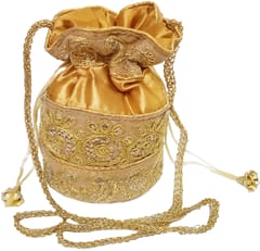 Traditional Silk Potli bag for Women, Golden (10238)
