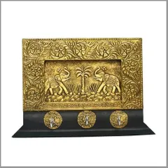 Brass & wood key holder "Elephants" wcm480a1a