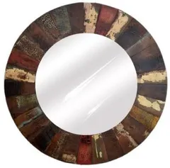 Reclaimed Wood Distress finish Mirror (Round) m01