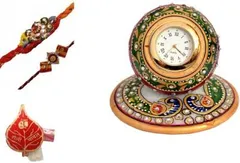 Rakhi Gift Set for brother: Marble clock, rakhi set, roli chawal