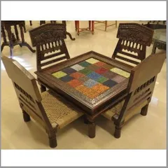 Printing Blocks Mosaic Table With Wood Carving