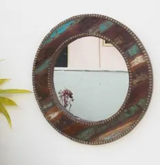 Stripped Round Mirror (Reclaimed Wood)