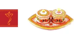 Diwali gift Hamper: Marble Serving Tray,Greeting Card dh3c