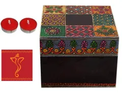 Diwali gift Hamper: Decorative Box, Greeting Card and Diya Set of  2 dh6a