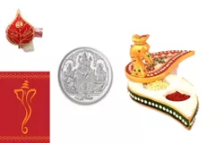 Diwali gift Hamper: Marble chopra, roli chawal, greeting card, 5 gms silver coin dh2d