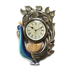 Amazing Wooden Hand Painted Peacock Shaped Designer Wall Clock (10107)