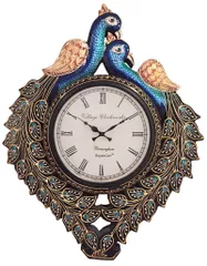 Amazing Wooden Hand Painted Peacock Shaped Designer Analog Wall Clock, 12X16 inch (10108)