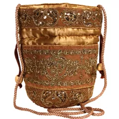 Traditional Silk Potli bag for Women, Golden (10238)