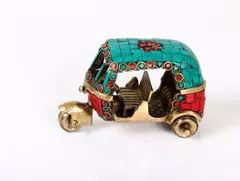 Vintage Auto Rickshaw Tuk Tuk Solid Brass Metal with gemstones (10508)