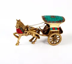 Solid Pure Brass Vintage Horse cart (Ghoda gadi) with gemstone work (10509)