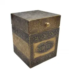Handmade Wooden Box covered with brass sheet "Coffee" (10612)