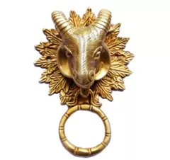 Brass Metal Door Knocker: Antique Design Ram Head Gate Handle (11017)
