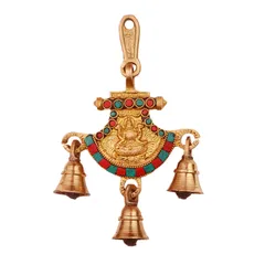 Goddess Lakshmi (Laxmi) Wall / Door Hanging in Solid Brass Metal with Turquoise Gem-stone Work (11244)