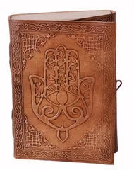 Leather Journal (Diary Notebook) 'Hand Of God': Handmade Paper In Leather Cover For Corporate Gift or Personal Memoir (11323)