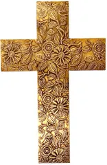 Wooden Wall Cross 'God's Glory': Mangowood Plaque with Golden Brass Sheet Cover (11445)