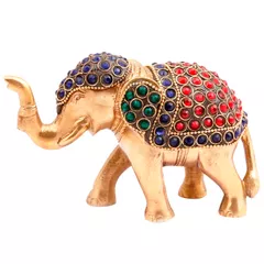 Brass Idol 'Airaavat, The Divine Elephant': Rare Statue with Glittering Gemstones; Feng Shui Vastu Good Luck Charm (11451)