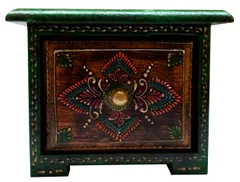 Wooden Box: Hand-painted 1-drawer Square Box for Jewelry or Keys (11657)