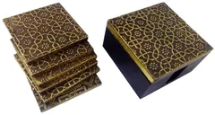 Wooden Coasters (Set of 5): Brass Sheet Covered Mango-wood Barware (11788)�