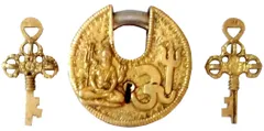 Brass Padlock Om Shiva: Round Antique Design; Unique Collectible (11813)