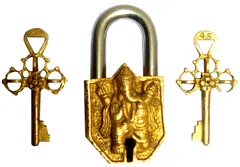 Brass Padlock Lord Ganesha: Vintage Design Small Safety Lock (11835)