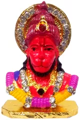 Metal Idol Sindoor Hanuman: Small Statue for Home Temple, Table Top or Car Dashboard (11028A)
