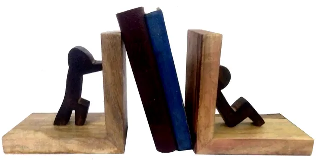 Wooden Bookends Stand Holder Bookshelf Organizer Teamwork Unique Decor Gift For Book Lovers 11963