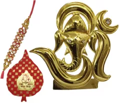 Rakhi Gift Set of 1 Designer Rakhi with 1 Small Om Ganesha Statue 1 pack of Roli Tika