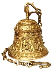 Brass Temple Hanging Bell Krishna Leela: Rare Collection Sculpture Depicting Lord Krishn's Life (12046)