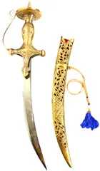 Collectible Sword: Antique Wrist-guard Design Hilt, Stainless Steel Blade, Heavy Brass Scabbard, 18 inches (A20103)
