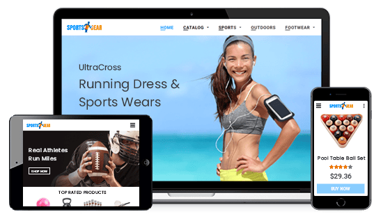 Multi-device optimized online sporting goods store powered by StoreHippo ecommerce platform.