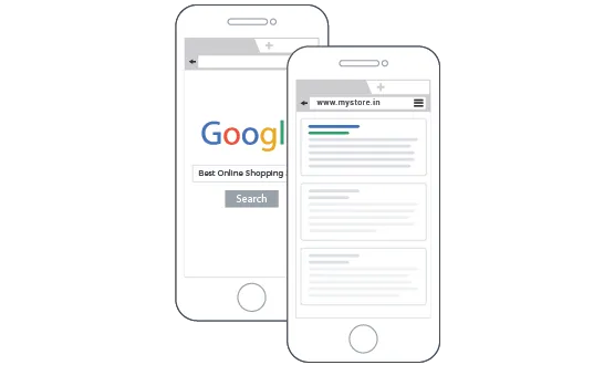 Two mobile screens showing mobile-first indexing using Progressive Webs Apps by StoreHippo.