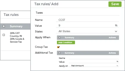 StoreHippo's inbuilt tax-engine with feature to group taxes under tax-rules.
